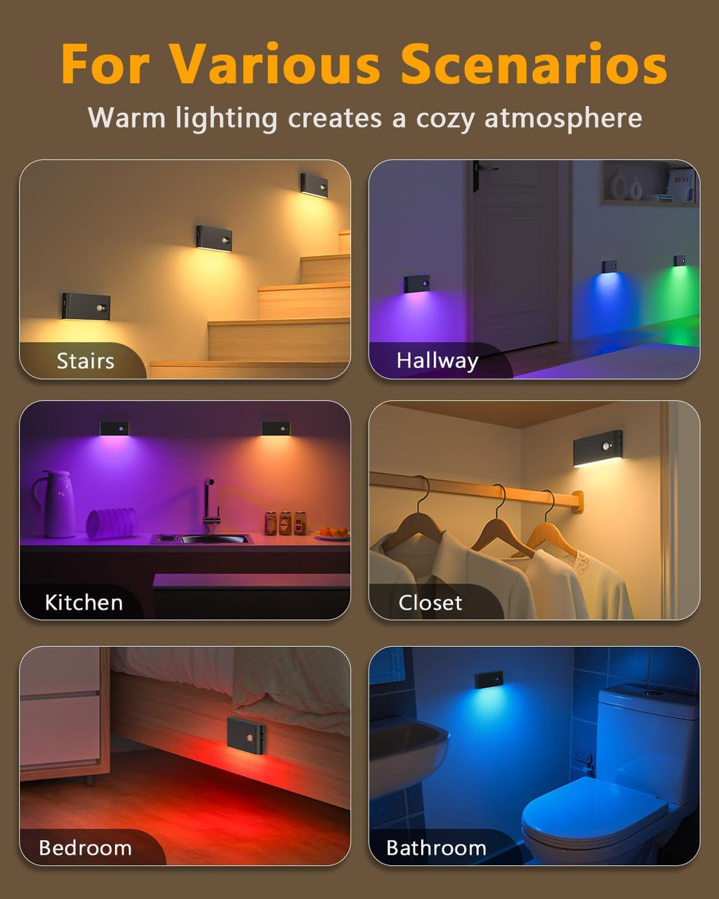 WILLED Stair Lights Indoor Rechargeable, RGB & Warm White Color Changing Night Light, Wireless Motion Sensor Lights Indoor for…