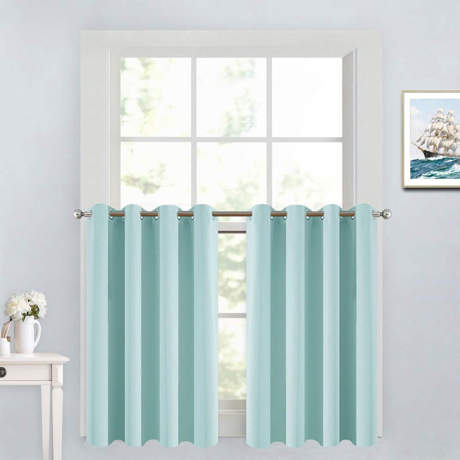Yakamok 36 Inch Blackout Curtains Panels with Grommets, Aqua Room Darkening Thermal Insulated Window Drapes for Living Room/Bedroom, W52…