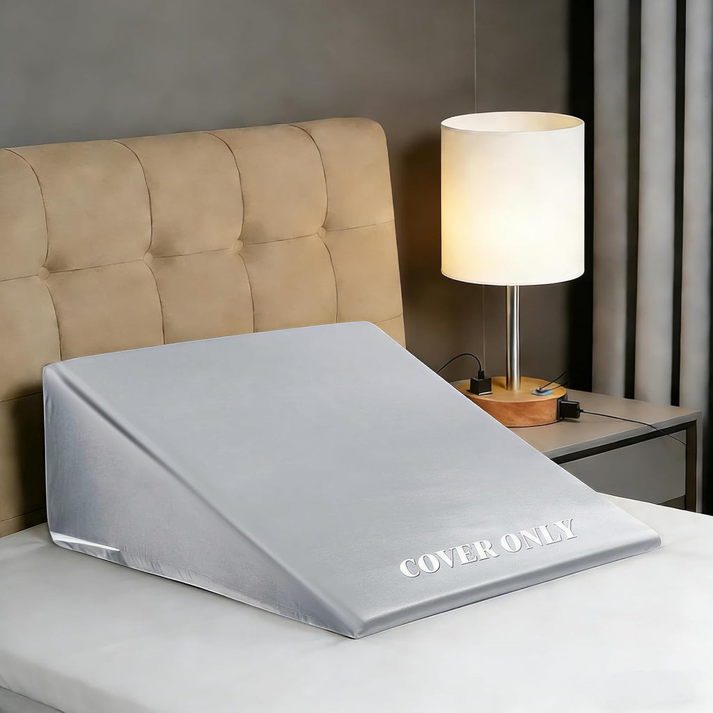 Wedge Pillow Case Cover with Zipper, Thickened Satin Fabric Soft & Skin-Friendly, Machine Washable, Light Grey, 25"x25"x8"