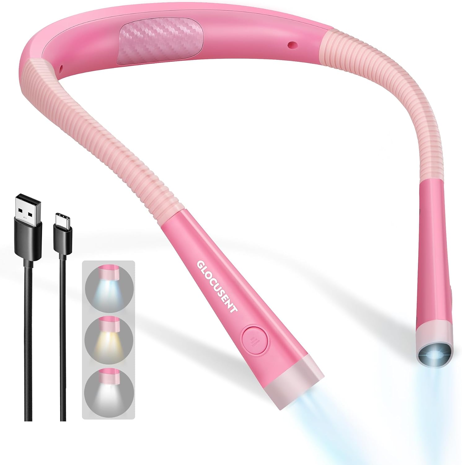 Glocusent Book Light, 3-Color & 6-Brightness Reading Light, Bendable Neck Light, 80-hr Lasting Rechargeable Book Light, Perfect Reading…