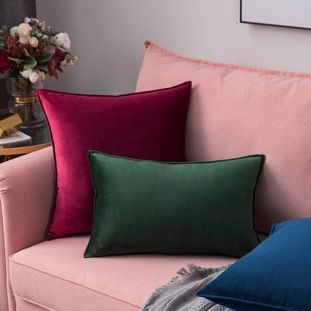 Miulee Army Green Velvet Throw Pillow Covers 20x20 Soft Decorative Solid Square Cushion Cases Pack of 2 Modern Luxury Home Decor for Couch,…