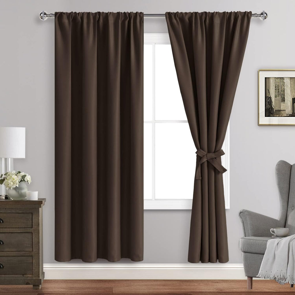 Jiuzhen Blackout Curtains for Bedroom - Curtain Drapes Set of 2 Panels with Tiebacks, Room Darkening Thermal Curtains, 42 x 72 Inches, Ligh…