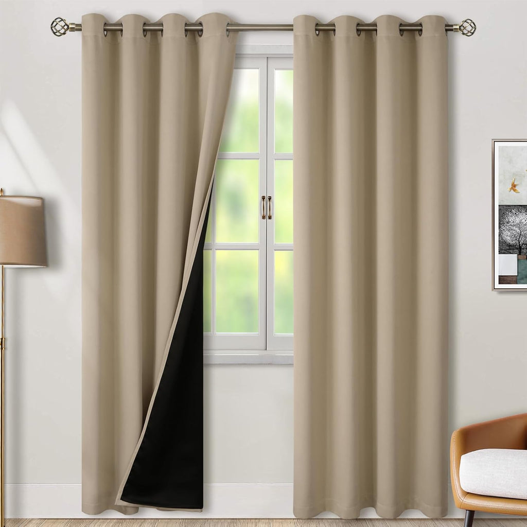 BGment Thermal Insulated 100% Blackout Curtains for Bedroom with Black Liner, Double Layer Full Room Darkening Noise Reducing Grommet Curta…