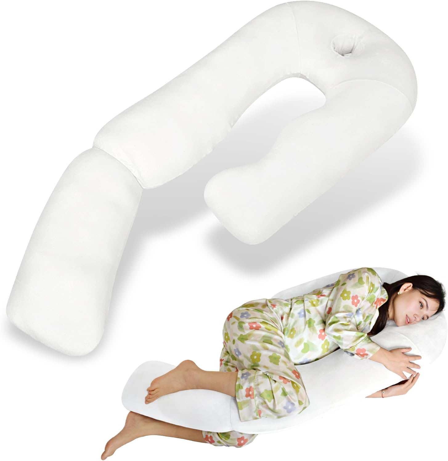Pozico U-Shaped Full Body Pillow for Side Sleepers – 51-Inch Body Pillow with Ear Piercing Design – Cooling Pregnancy Pillow Orthopedic Sup…