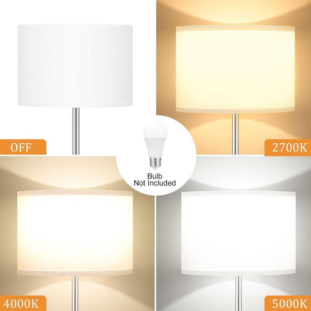 Ambimall 60'' Modern Floor Lamp with Shade, Tall Lamps for Living Room, Bedroom, Office, Dining Room, White Shade with Silver Pole(Without…