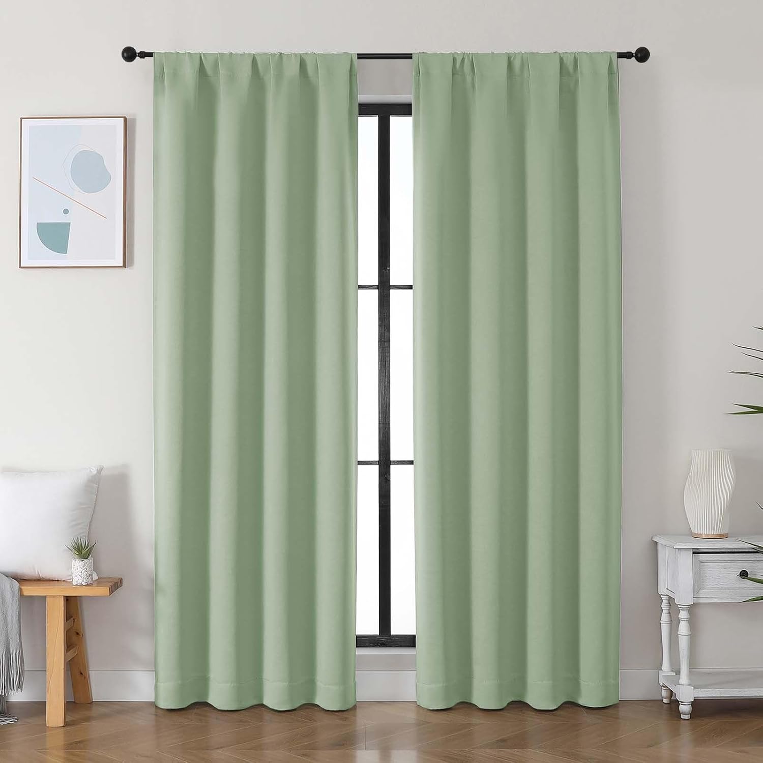 Simplebrand Ava Light Green Blackout Curtains for Bedroom 84 Inch Length 2 Panels Set, Solid Thermal Insulated Privacy Nursery Window …