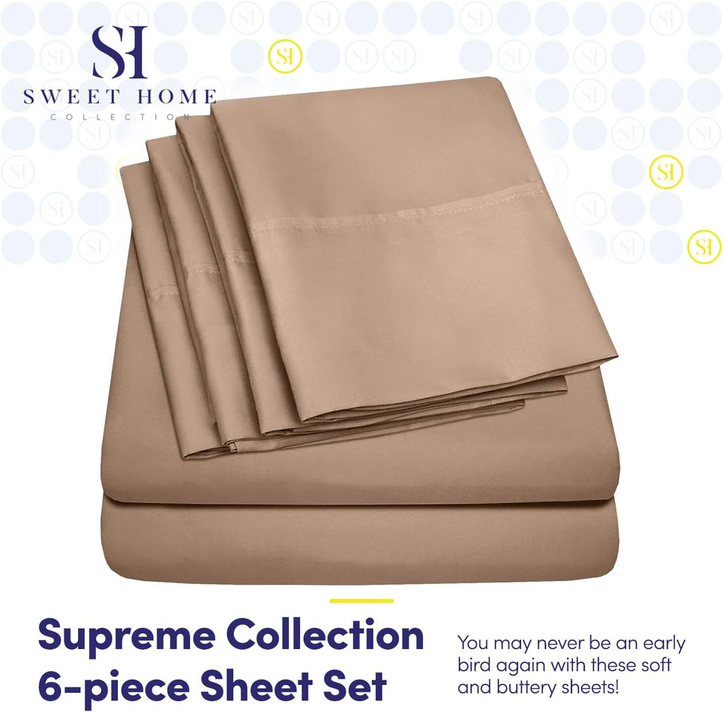 Cal King Size Bed Sheets - 6 Piece 1500 Supreme Collection Fine Brushed Microfiber Deep Pocket California King Sheet Set Bedding - 2…