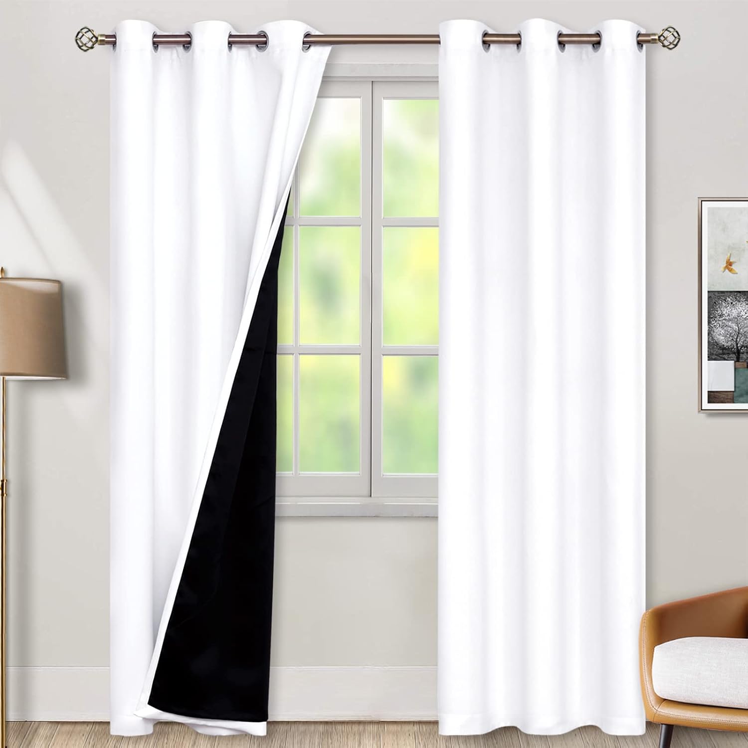 BGment Thermal Insulated 100% Blackout Curtains for Bedroom with Black Liner, Double Layer Full Room Darkening Noise Reducing Grommet Curta…
