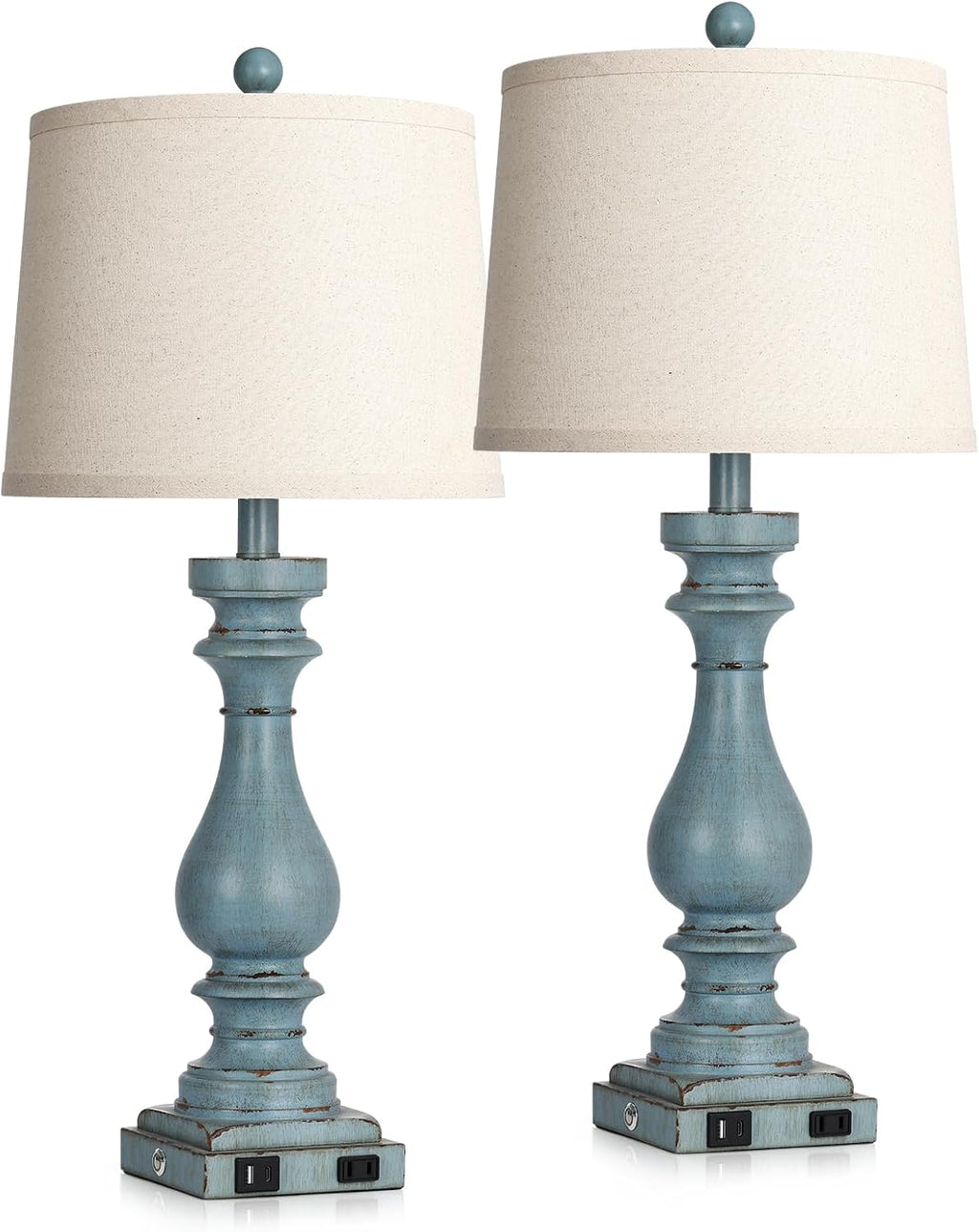 Cinkeda 29" Tall Table Lamp for Living Room Set of 2, Coastal Bedside Nightstand Lamps with USB C+A Ports & AC Outlet,3-Way Dimmable Touch…