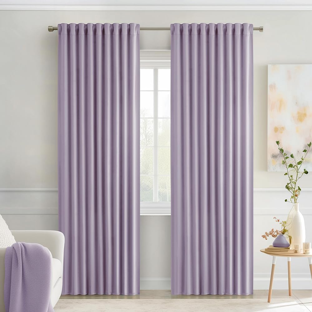 Miulee Lilac Back Tab Blackout Curtains 90 Inches Long 2 Panels Set for Living Room Bedroom Privacy, Rod Pocket/Pinch Pleat Thermal Insulat…