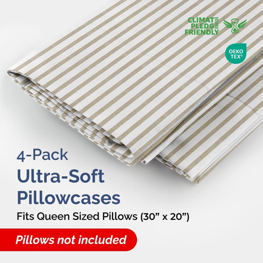 Queen Pillow Cases Set of 4 - Ultra Soft Hotel Quality Pillowcase Covers - Comfy, Cozy & Wrinkle Free - Shrinkage & Fade Resistant…
