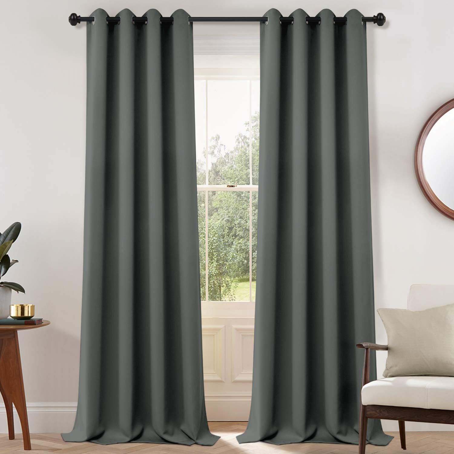 Yakamok Blackout Curtains Room Darkening Thermal Insulated with Grommet Window Curtain for Bedroom, 52 x 108inch, Dark Grey, 2 Panels