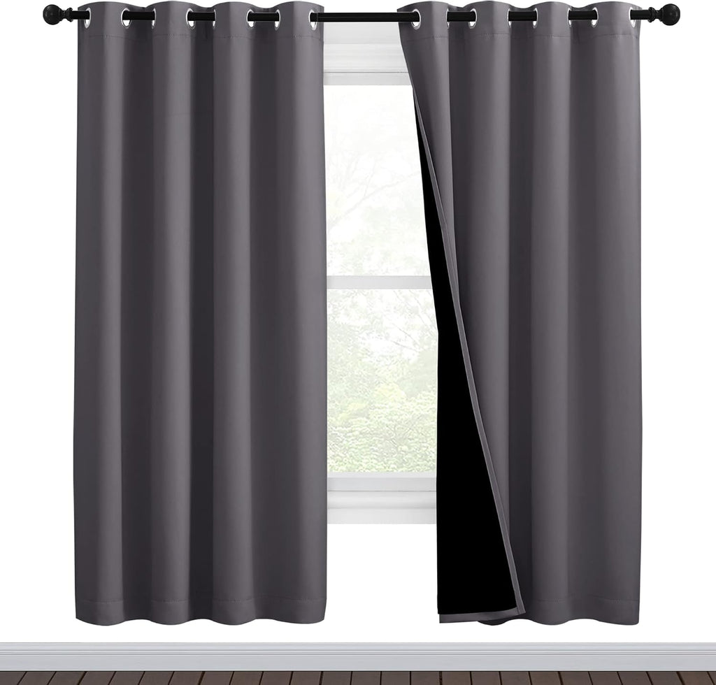 Nicetown Grey Full Shade Curtain Panels, Pair of Thermal Insulated & Energy Efficiency Blackout Curtains for Living Room Windows, Lined Sil…