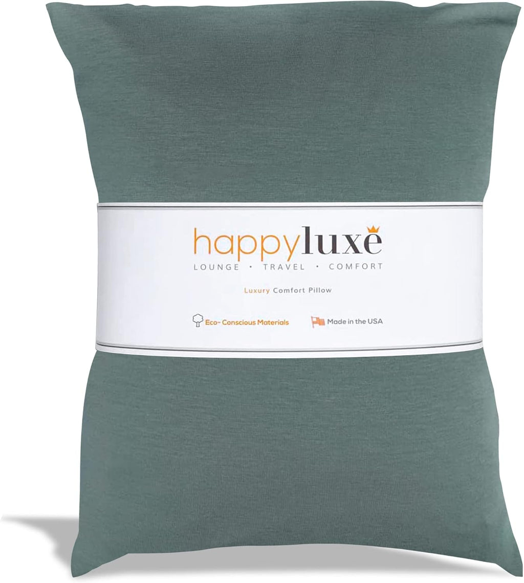 Happyluxe Odyssey Travel Pillow for Long Flights - Soft, Small, Alternative to Down and Memory Foam. 17 x 13in - Made in The USA, Sage…
