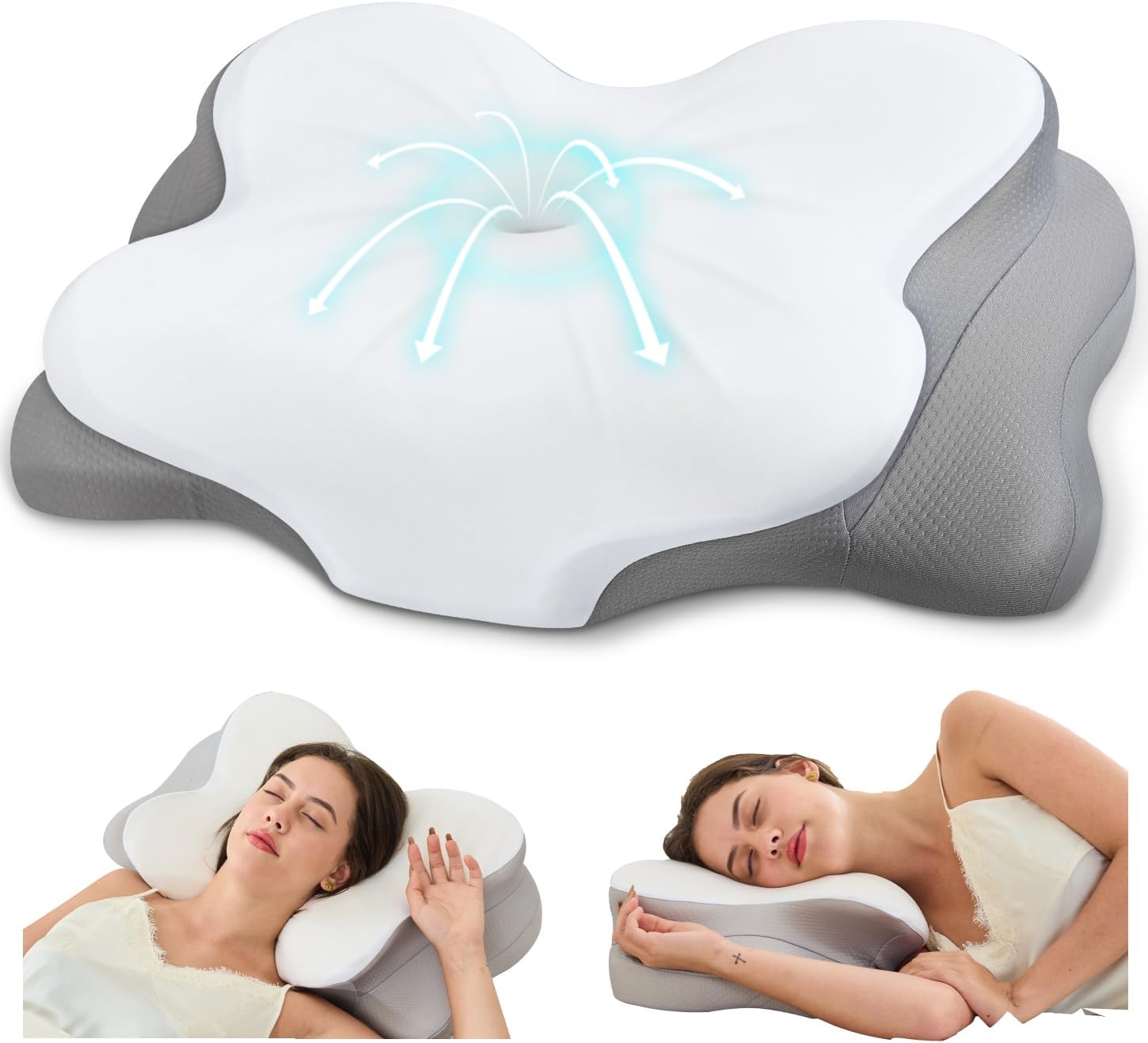 FyovaHome Cervical Neck Pillow, Ergonomic Memory Foam Pillows for Neck with Breathable Pillowcase, Adjustable Contour Neck Support Pillow f…