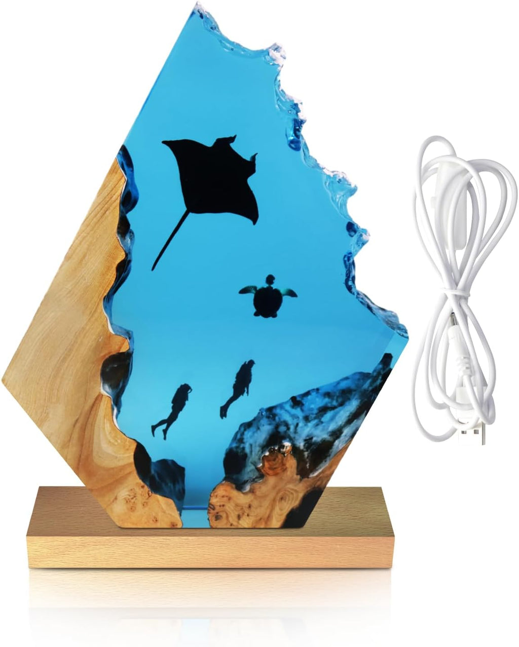 Epoxy Resin Lamp, Ocean Night Light, Artistry Home Decor Bedside Nightlight, Unique Resin Lighting, Nightstand Decorations for Bedroom…