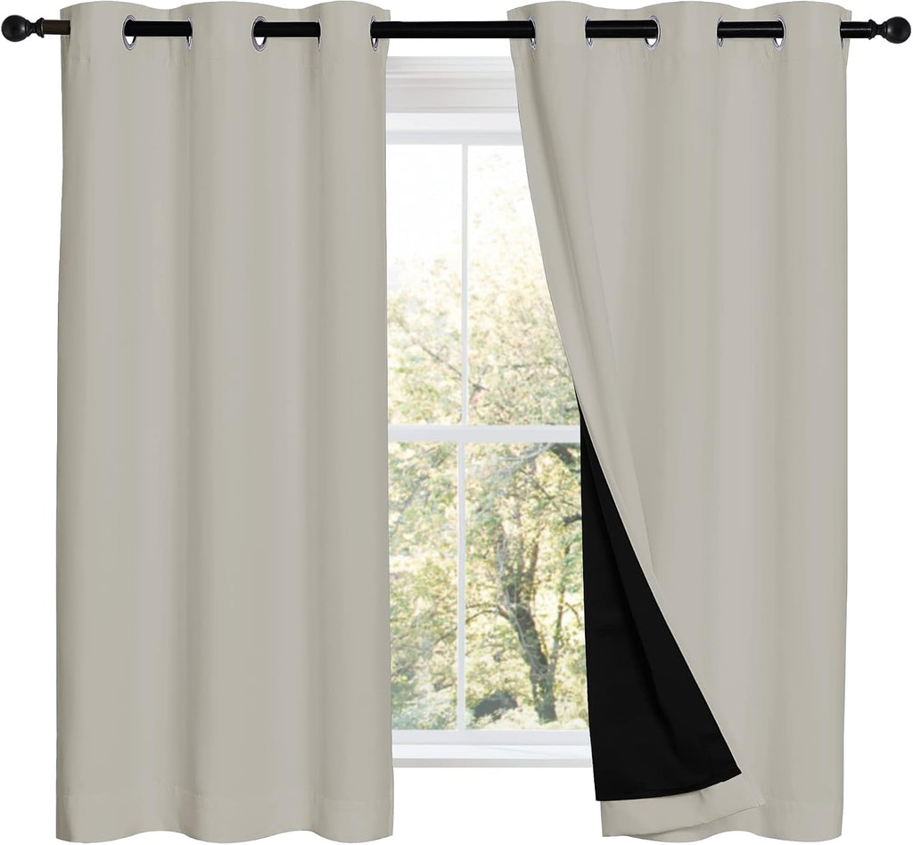 Nicetown 100% Blackout Curtains 54 inches Long, Double-Deck Completely Blackout Window Treatment Thermal Insulated Lined Drapes for Small W…