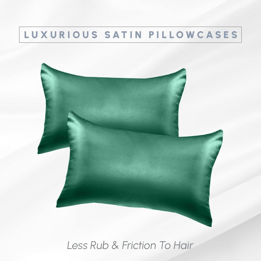 Elegantcomfort Elegant Comfort 2-Pack King Size Silky Smooth Viscose Satin Pillowcase Set with Hidden Zipper Closure, Hunter Green Green