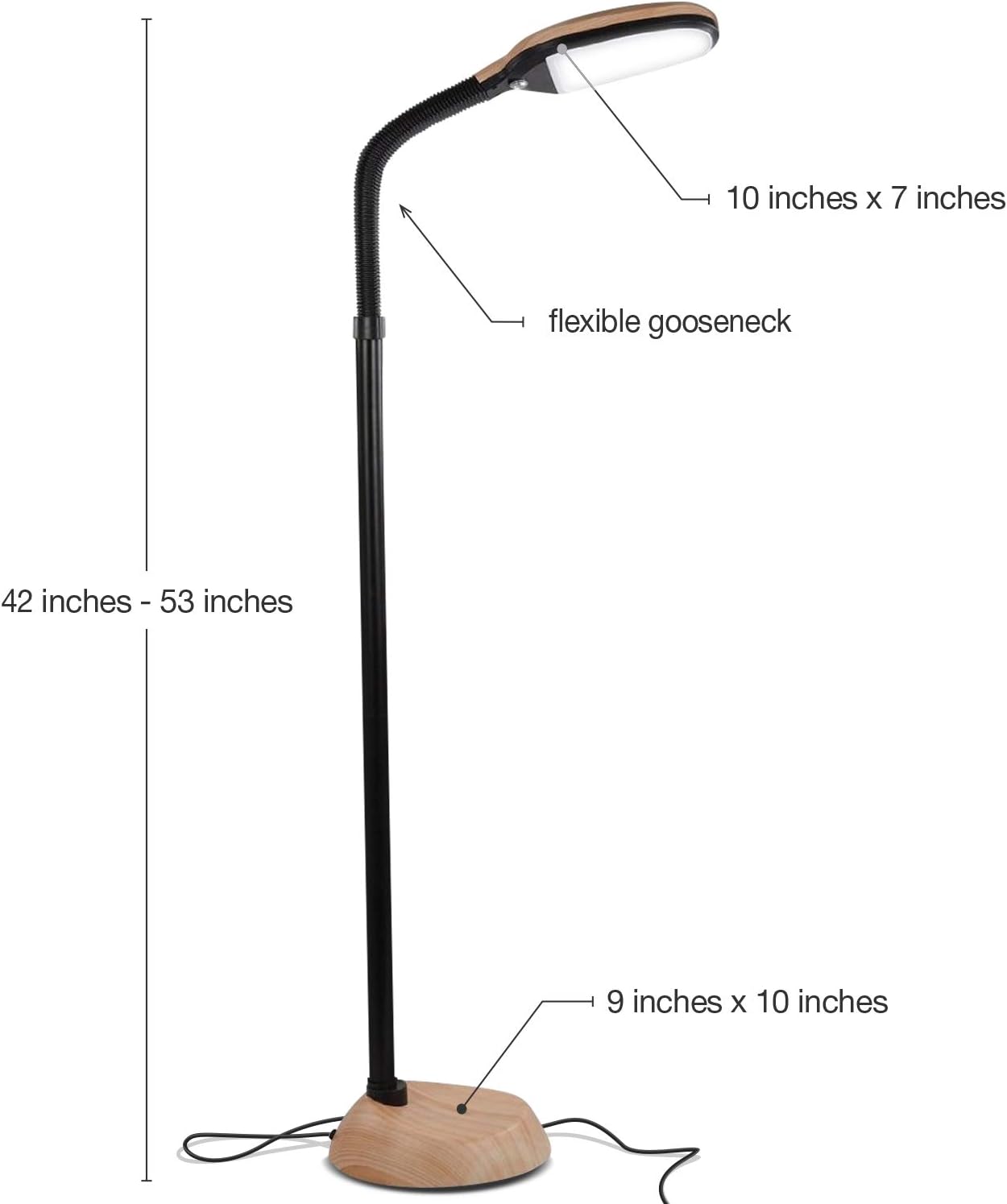 Brightech Litespan - LED Floor Reading Lamp, Modern Wooden Style, Adjustable Gooseneck, 850-950 Lumens, 12W, 3-Year Warranty Wood