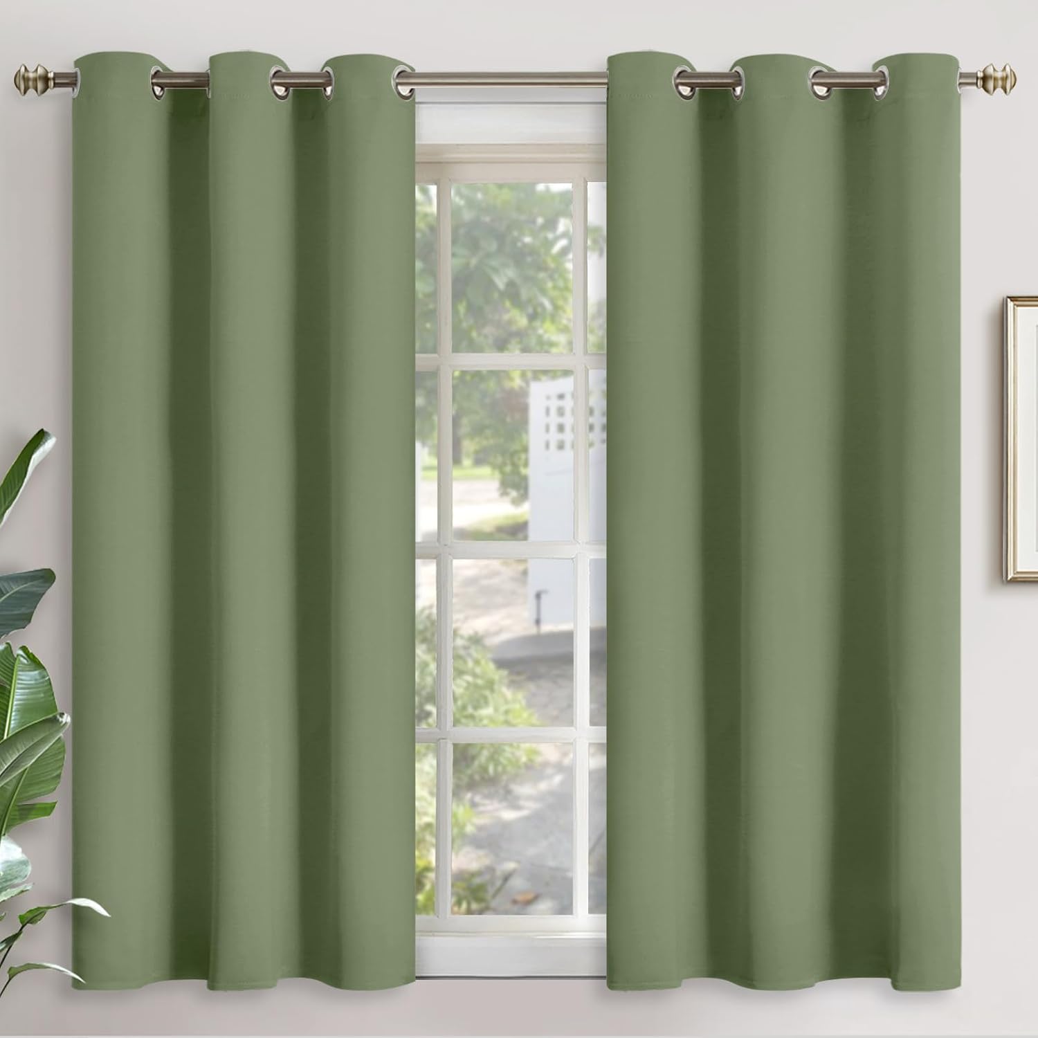 YoungsTex Olive Green Blackout Curtains 45 Inch Length for Bedroom Kitchen Window - Short Thermal Insulated with Grommet Room Darkening Dra…