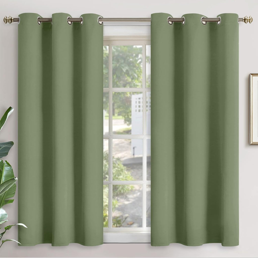 YoungsTex Olive Green Blackout Curtains 54 Inch Length for Bedroom - Short Thermal Insulated with Grommet Room Darkening Window Drapes for…