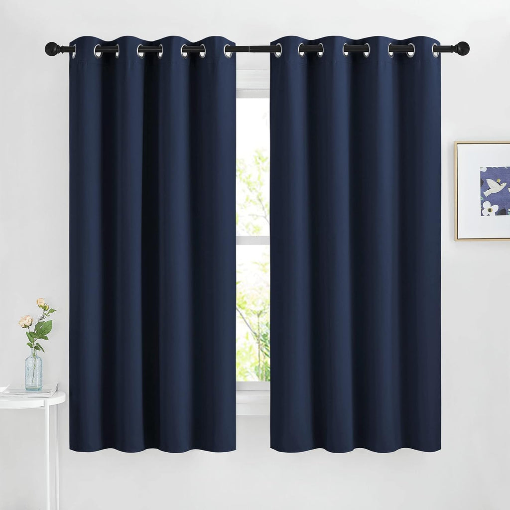 Nicetown Blackout Navy Curtains 63 inch Length - Window Treatment Energy Saving Thermal Insulated Room Darkening Solid Grommet Vtical Drape…