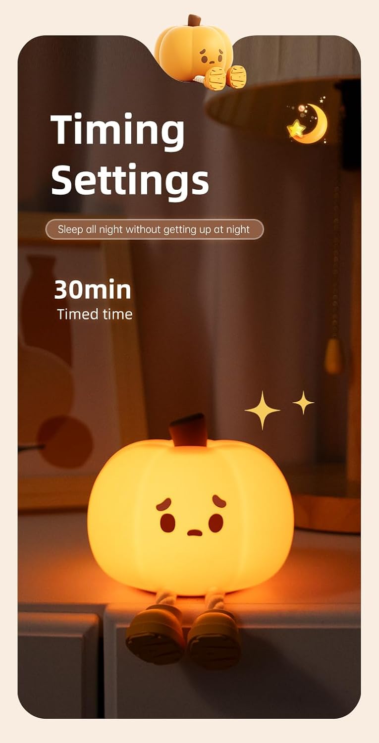 Atsuinightlight ATSUI Pumpkin Night Light, Halloween LED Squishy Novelty Lamp, Food Grade Silicone, Dimmable, Rechargeable Breastfeeding Nu…