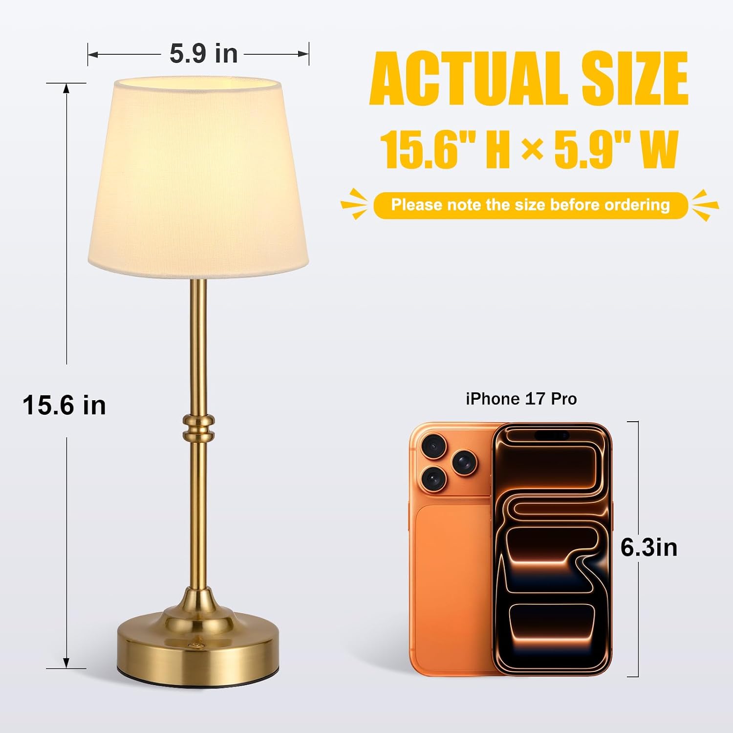Kakanuo Rechargeable Cordless Table Lamp Gold - 1 Pack Brass 4000mAh Battery Operated Lamp, 3000K Warm Light, Touch Control Stepless…