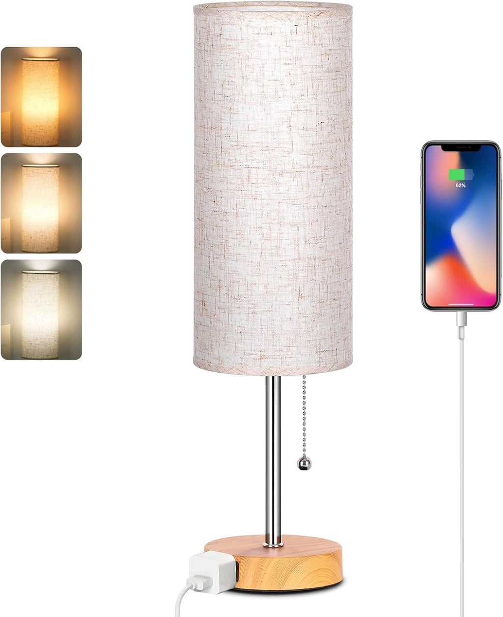 Dott Arts 18" Table Lamp for Bedroom, 3-Color Bedside Lamps with Pull Chain, Bedroom Table Lamps for Nightstand, AC Outlet Small Lamp for…