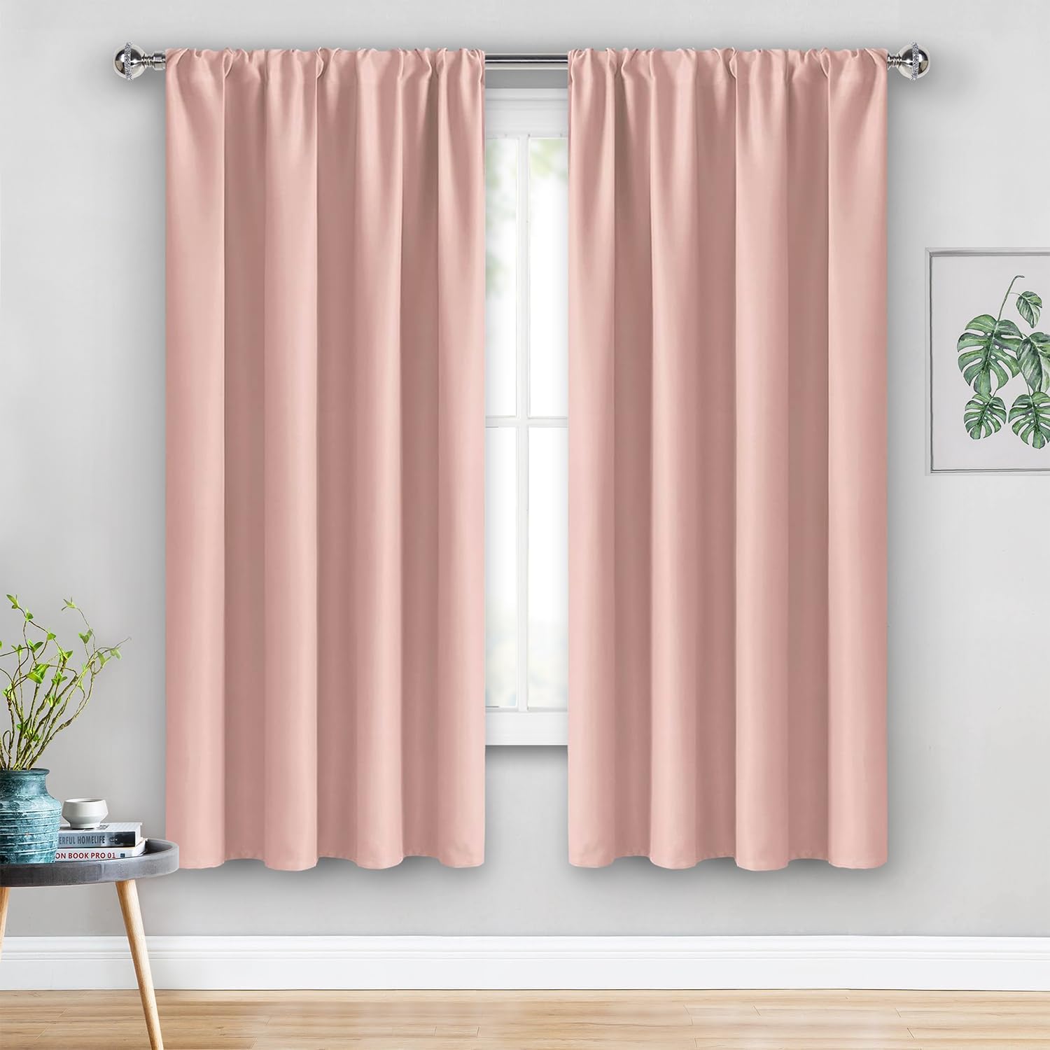 Jiuzhen Pink Blackout Curtains for Gril Room - Thermal Insulated Light Blocking Curtains, Room Darkening Rod Pocket Curtains for Living Roo…