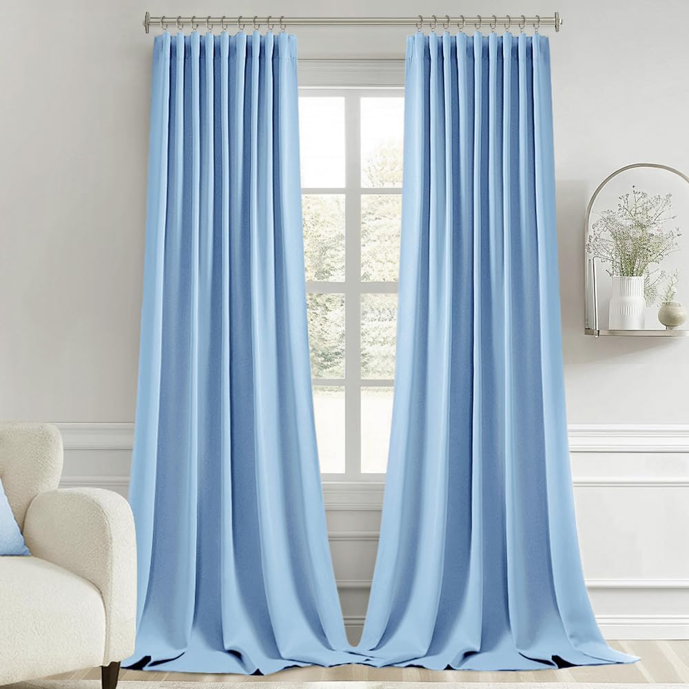 Miulee Sky Blue Back Tab Blackout Curtains 120 Inch Long 2 Panels Set for Bedroom, Rod Pocket/Pinch Pleated Extra Long Thermal Insulated Li…