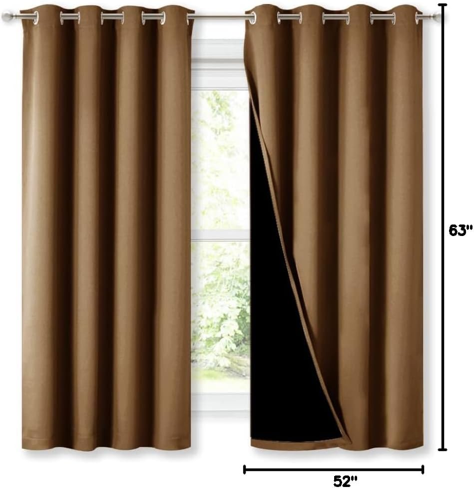 Nicetown 100% Blackout Lined Curtains, Totally Darkness Drapes with Silver Grommet, Thermal Insulated Drapes for Master Bedroom (Gold Brown…
