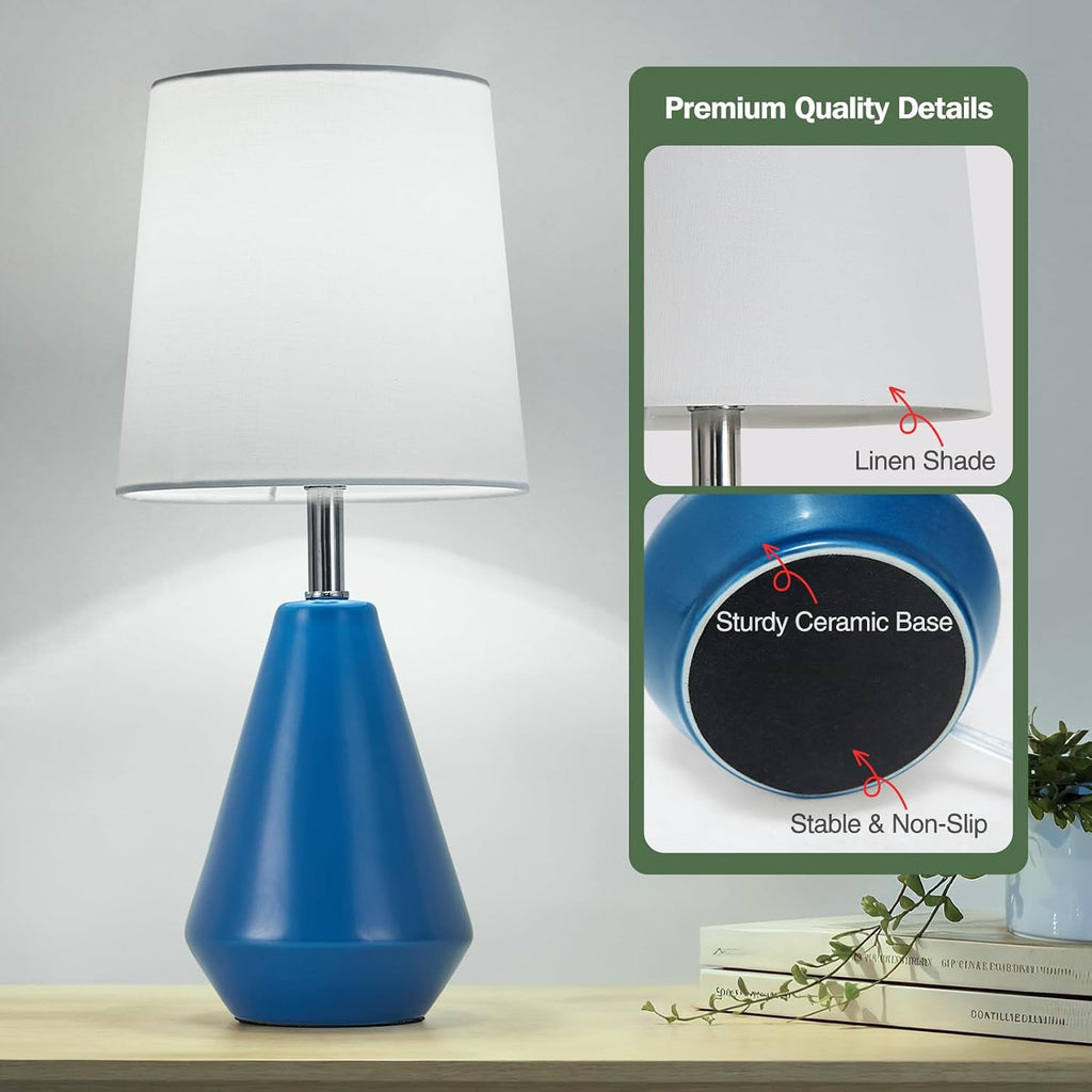 Small Bedside Table Lamp for Bedroom - Reading Desk Lamp with 3 Color Temperatures,15.5" Nightstand Ceramic Lamp with Fabric Shade for…
