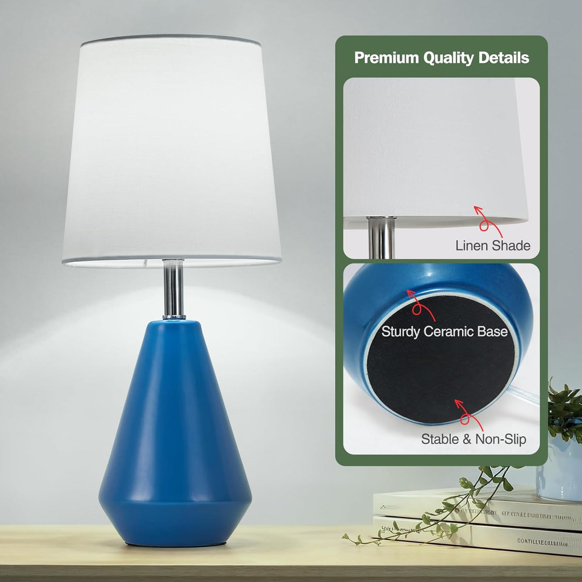 Small Bedside Table Lamp for Bedroom-Reading Desk Lamp Set of 2, with 3 Color Temperatures,15.5" Nightstand Ceramic Lamp with Fabric Shade…