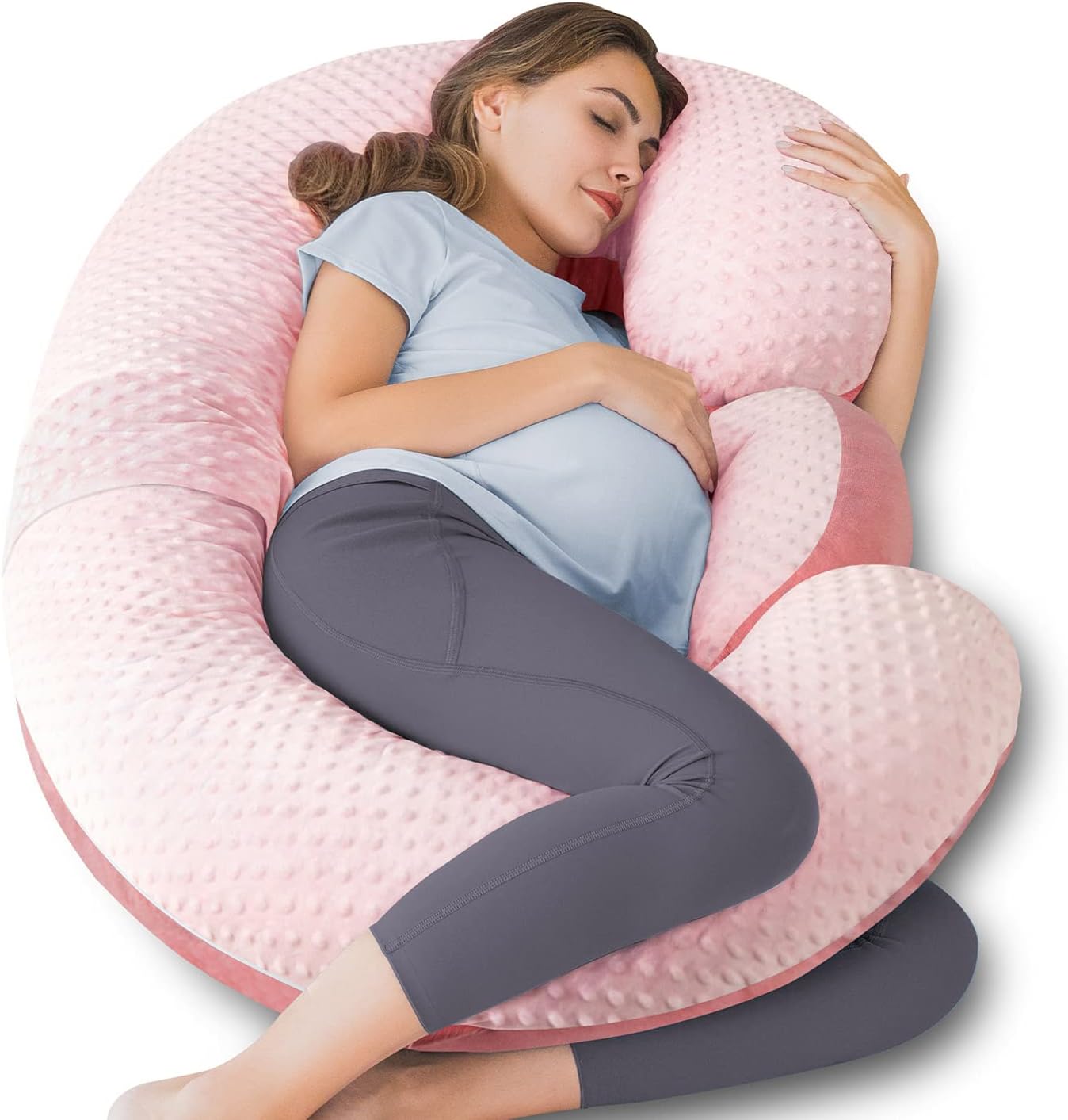 Queenrose QUEEN ROSE Pregnancy Pillows - E Shaped Pregnancy Pillows for Sleeping, Detachable Body Pillow for Pregnant Side Sleeper, Pink Ve…