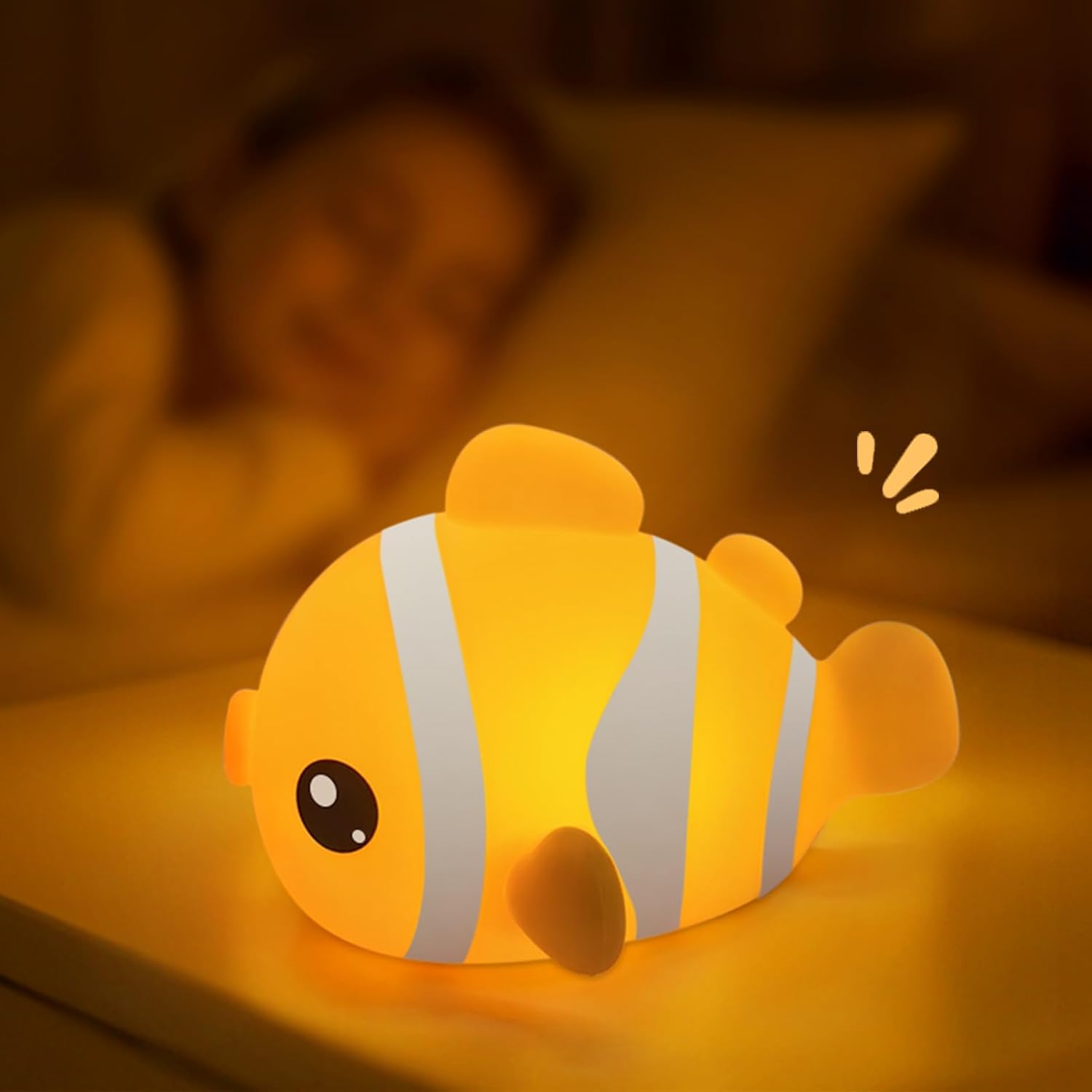 Avacom Cute Clownfish Night Light - Soft Squishy Silicone Pat Lamp with 3-Level Brightness Adjustment, Timer Function, Rechargeable Touch C…