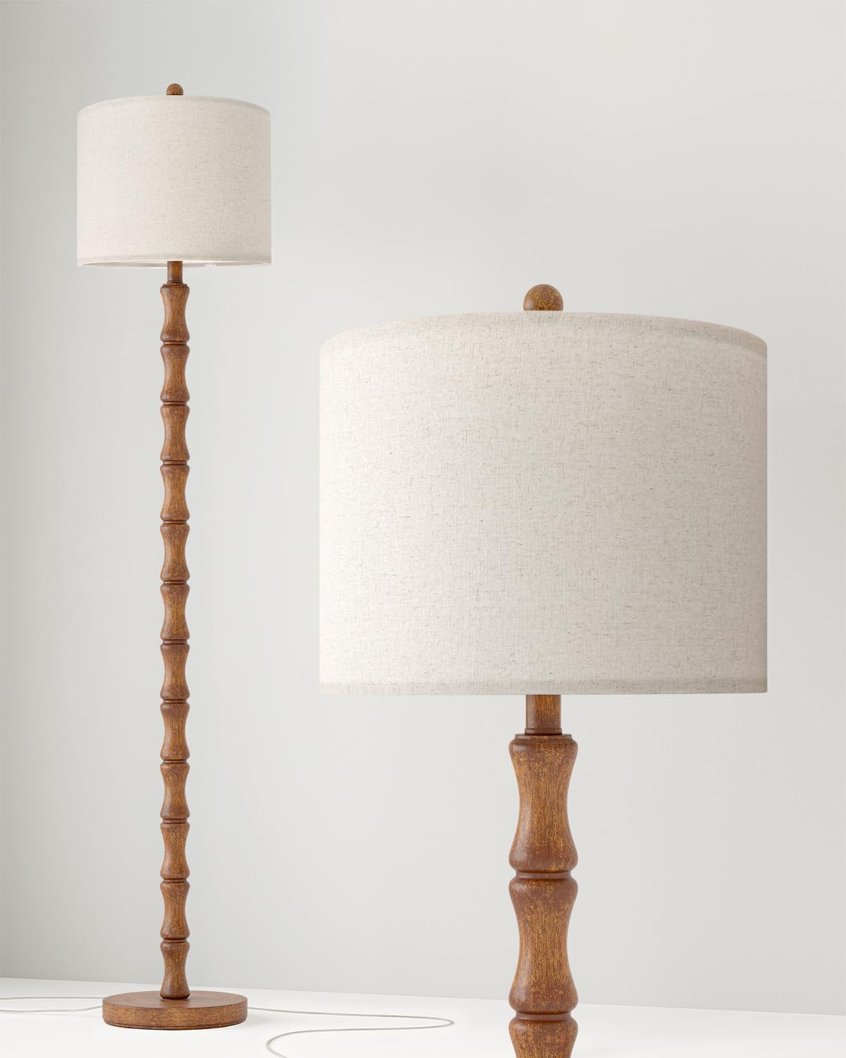 BOBOMOMO 62" Rustic Farmhouse Floor Lamp with Remote & Dimmable 9W Bulb, 3 Color Temperatures Tall Resin Standing Lamp, Retro Floor Lamp…