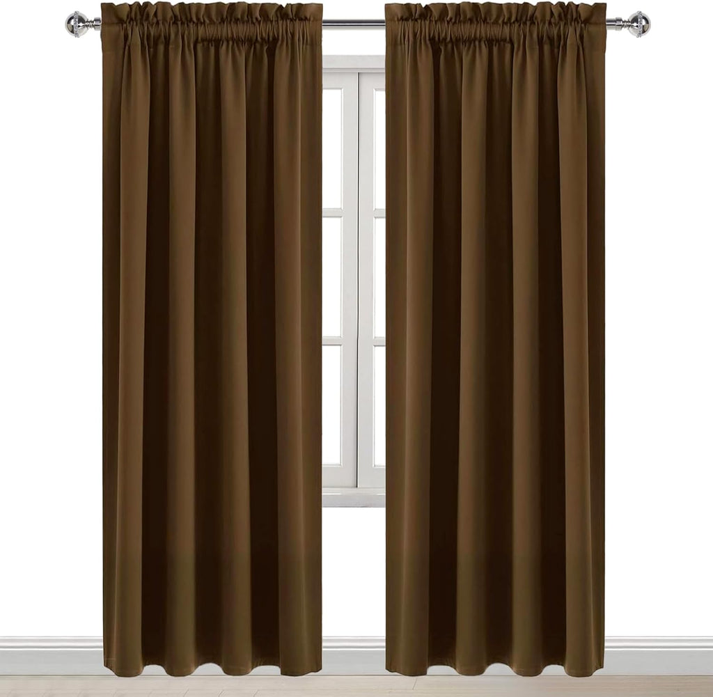 Dwcn Blackout Curtains Room Darkening Thermal Insulated Bedroom Curtains Window Curtain Panels, 52 x 84 inches Long, Set of 2 Brown Rod Poc…