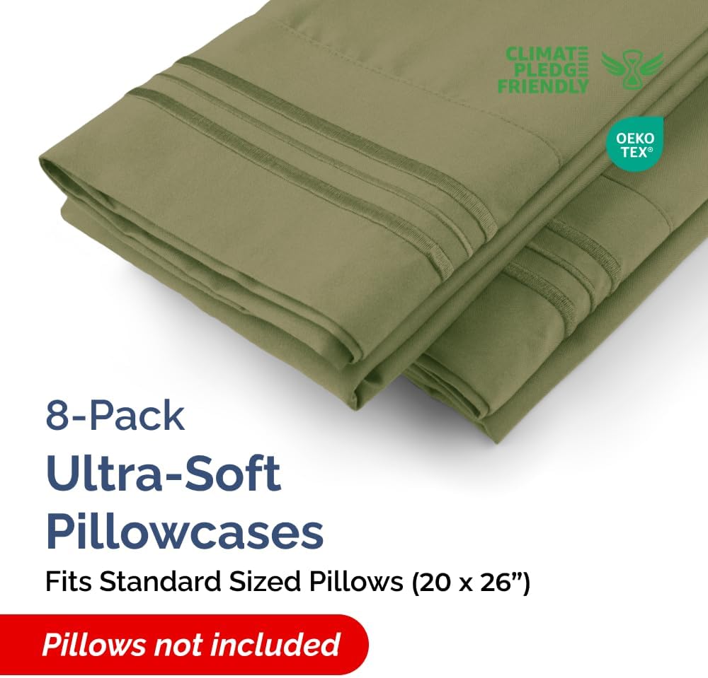 Standard Pillow Cases Set of 8 - Ultra Soft Hotel Quality Pillowcase Covers - Comfy & Wrinkle Free - Shrink, Stain and Fade Resistant…