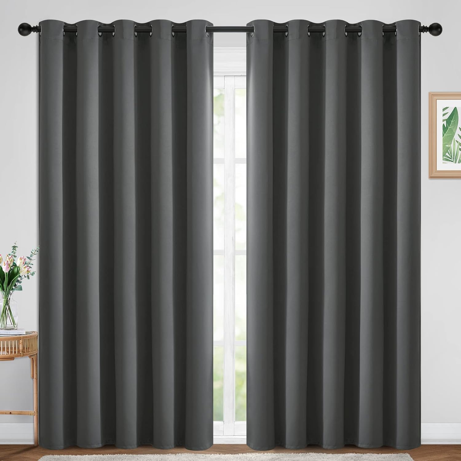 Yakamok Blackout Curtains Room Darkening Thermal Insulated with Grommet Window Curtain for Bedroom/Living Room(70Wx84L inch, Dark Grey, 2…