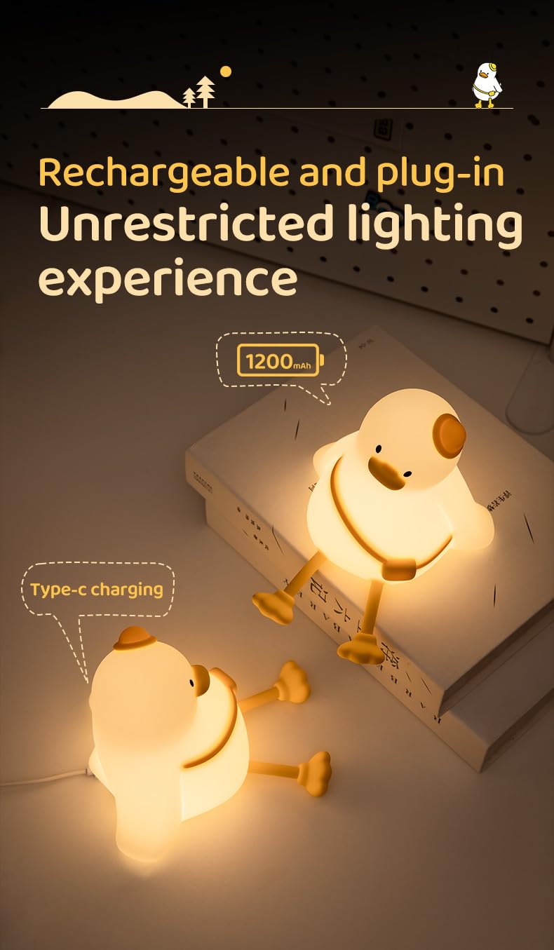 Atsuinightlight ATSUI Duck Night Light, Cute LED Squishy Novelty Animal Night Lamp, Food Grade Silicone, 3 Level Dimmable Rechargeable Nurs…