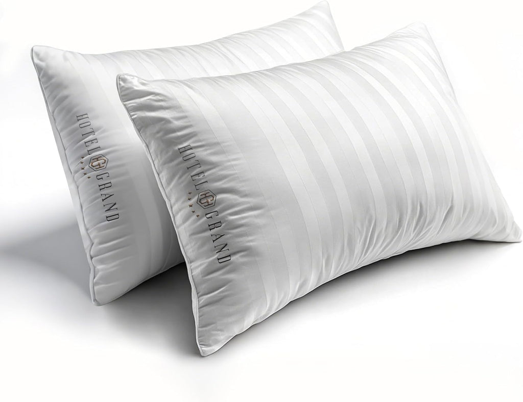 Hotel Grand White Feather Down Pillows King Size Set of 2 Packs Bed Pillows Medium Firm Hypoallergenic 100% Cotton Breathable Hotel…