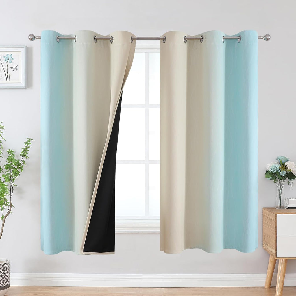 Estelartextiler Estelar Textiler Aqua and Beige Blackout Curtains & Drapes for Bedroom, Thermal Insulated Ombre Blackout Drapes, Room Darke…