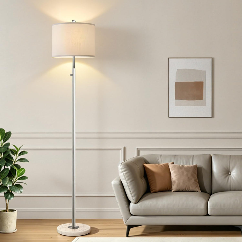 Upgraded】 Dimmable Floor Lamp for Living Room, 11W LED Bulb Included, Modern Standing Lamp with Marble Base, Tall Pole Light with Linen…