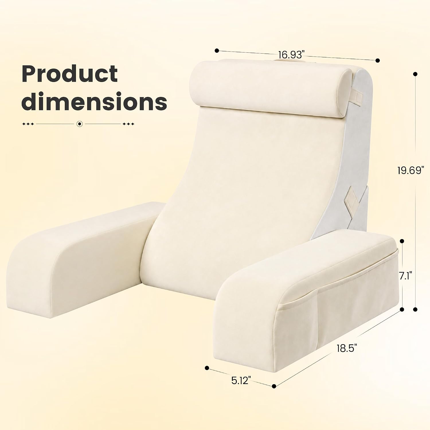 ElevateYourHome, EnhanceEver Homkdom Reading Pillow for Sitting in Bed Adult, 20" Back Pillow for Bed Sitting up with Armrests & Sto…