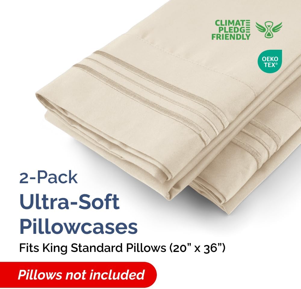 King Standard Pillow Cases Set of 2 - Ultra-Soft Hotel Quality Pillowcase Covers - Comfy, Cozy & Fade Free - Wrinkle Resistant - Machine…