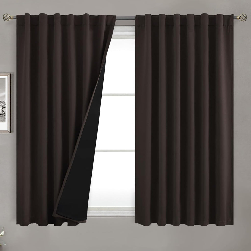 BGment 100% Blackout Curtains 54 Inches Long with Black Liner, Thermal Insulated Room Darkening Soundproof Rod Pocket and Back Tab…