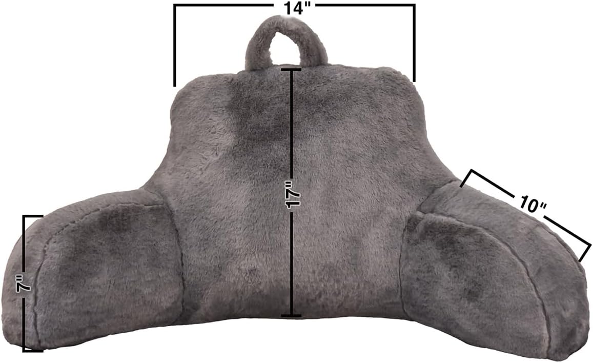 Holawakaka Standard Faux Fur Bed Rest Pillow with Arms, Artificial Rabbit Fur Reading Pillows Perfect for Adults, Teens, Kids, Pregnancy Lu…