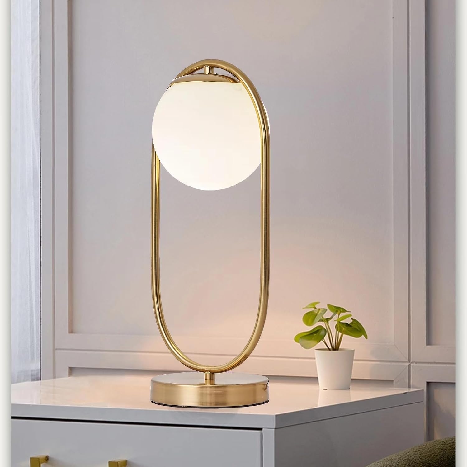 KardleenFocusOnIndoorLight Mid Century Modern Table Lamp White Glass Shade Nightstand Lamp Small Gold Table Lamp for Bedside Bedroom Living…