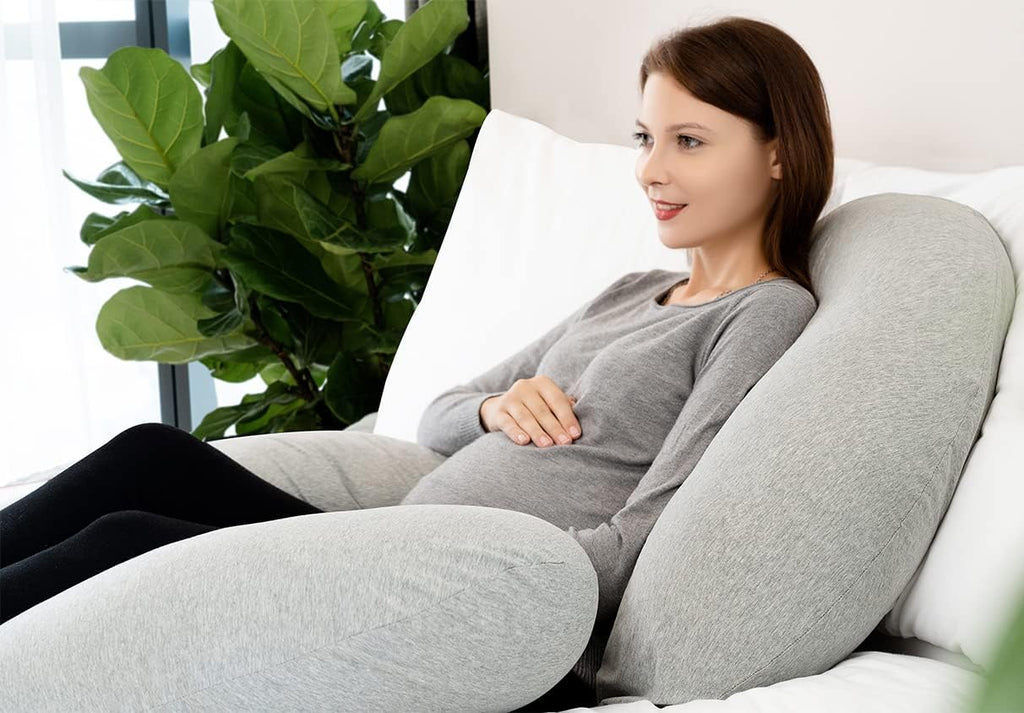 INSEN Pregnancy Pillow for Sleeping, Maternity Pillow with Jersey Cotton Cover, C Shaped Body Pillow for Pregnant (Natural Gray)